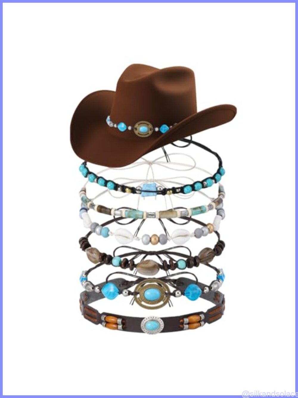 6pc Adjustable Western Cowboy Hat Bands Beaded Plastic Hatbands